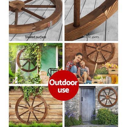 Gardeon Home & Garden > Decor > Garden Ornaments Gardeon Garden Decor Outdoor Ornament 2X Wooden Wagon Wheel