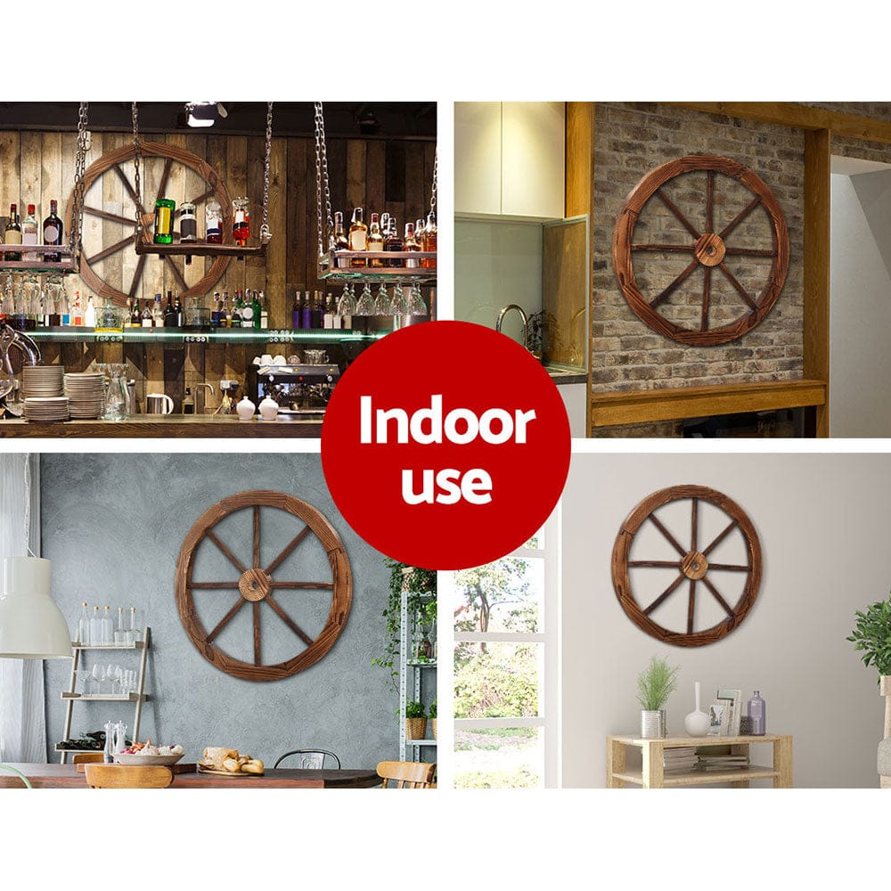 Gardeon Home & Garden > Decor > Garden Ornaments Gardeon Garden Decor Outdoor Ornament 2X Wooden Wagon Wheel