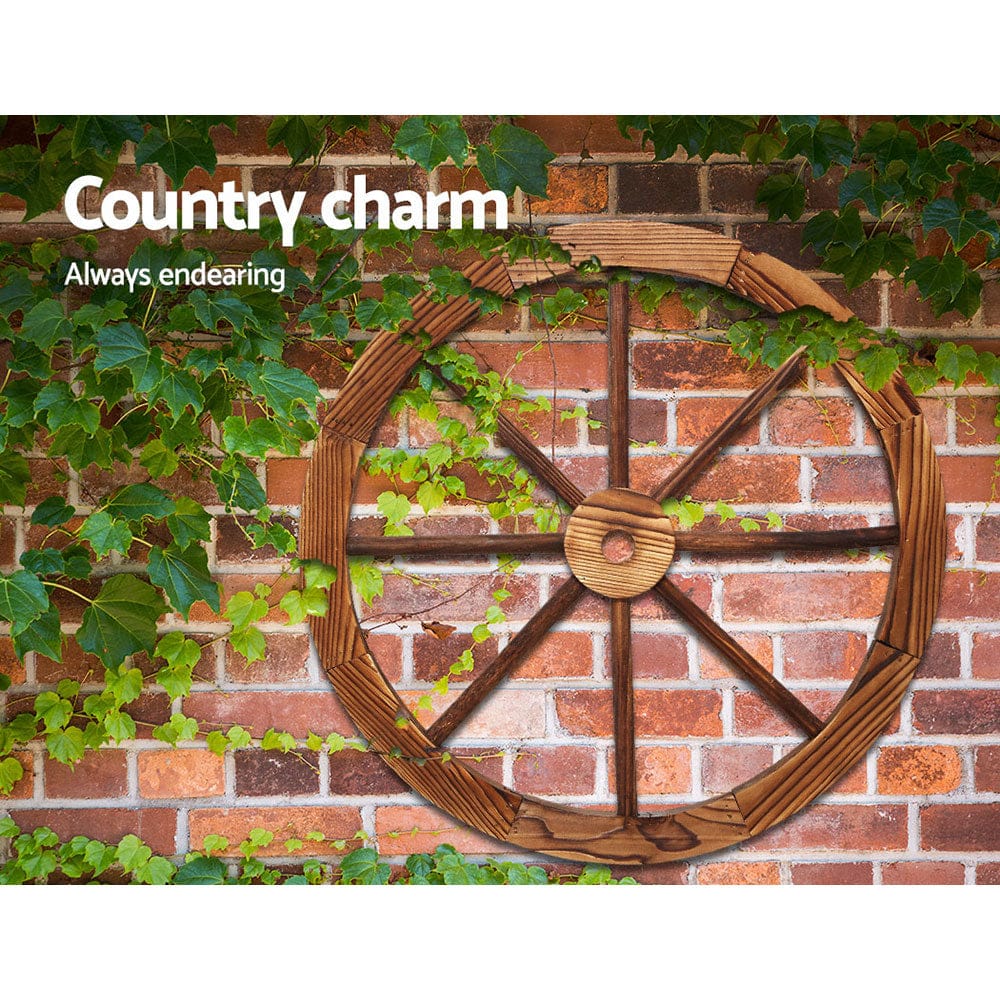 Gardeon Home & Garden > Decor > Garden Ornaments Gardeon Garden Decor Outdoor Ornament Wooden Wagon Wheel