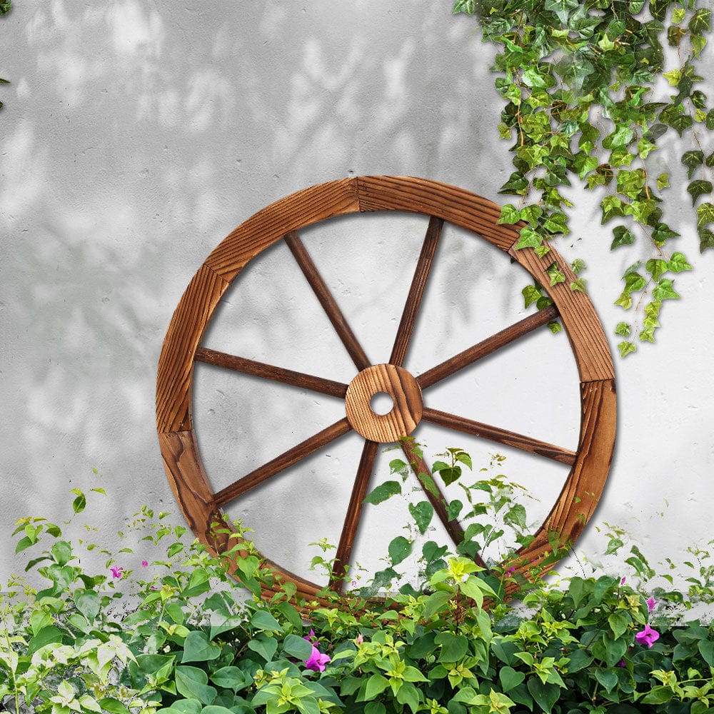 Gardeon Home & Garden > Decor > Garden Ornaments Gardeon Garden Decor Outdoor Ornament Wooden Wagon Wheel