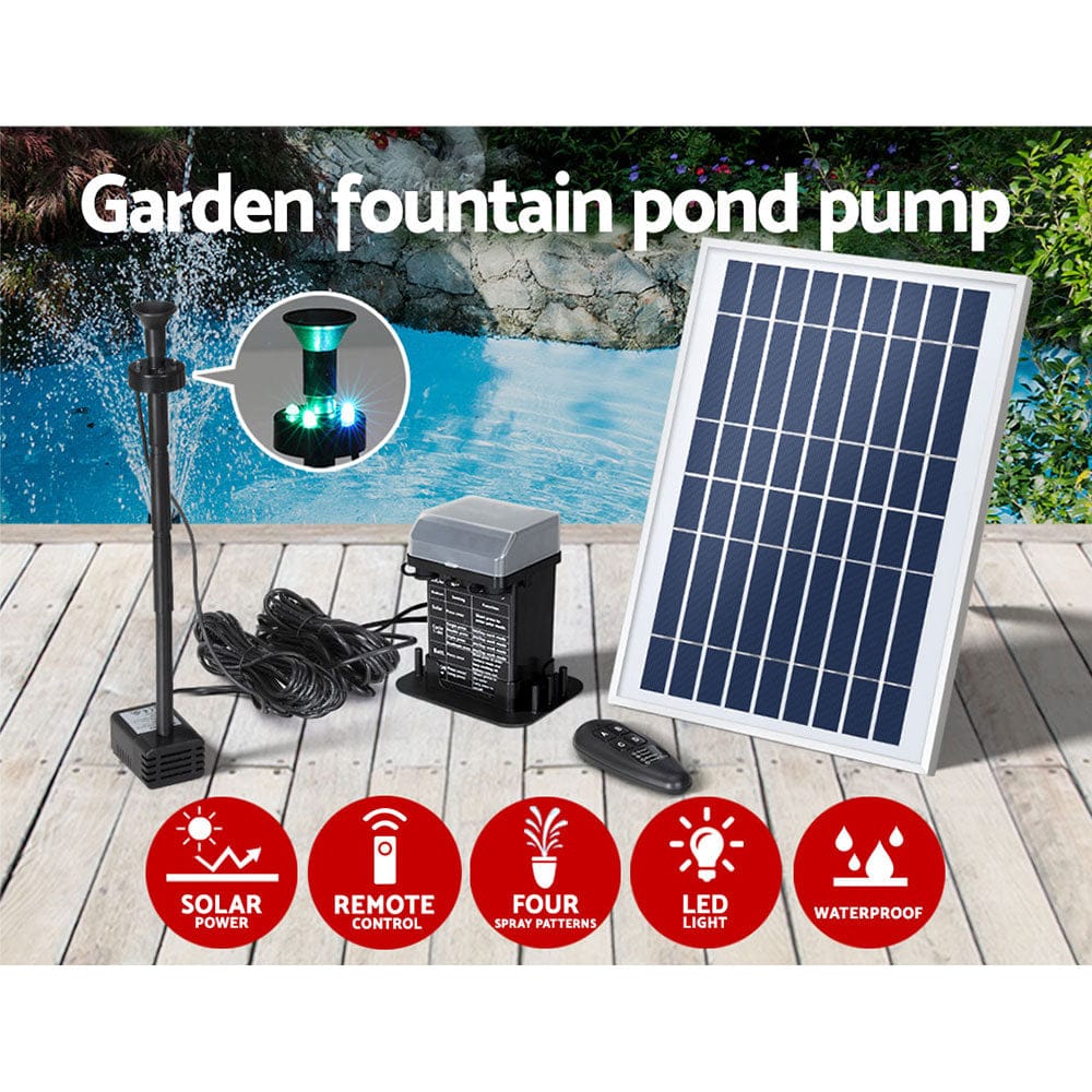 Gardeon Home & Garden > Fountains > Fountain & Ponds Accessories Gardeon Solar Pond Pump Submersible Fountain with Battery Kit LED Lights 5.2FT