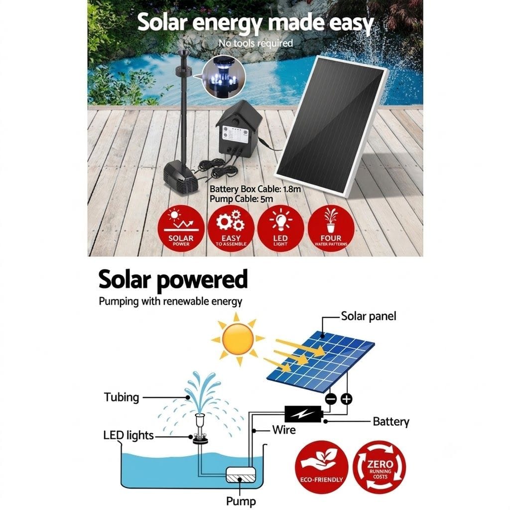 Gardeon Home & Garden > Fountains > Fountain & Ponds Accessories Gardeon Solar Pond Pump Submersible Water Fountain with Battery Kit LED Lights 4FT