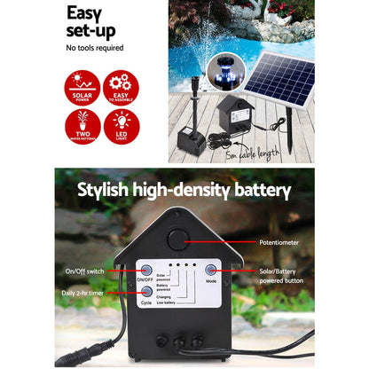 Gardeon Home & Garden > Fountains > Fountain & Ponds Accessories Gardeon Solar Pond Pump Submersible Water Fountain with Battery Kit LED Lights 6.6FT