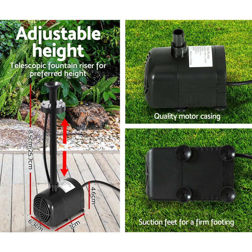 Gardeon Home & Garden > Fountains > Fountain & Ponds Accessories Gardeon Solar Pond Pump with Battery Kit LED Lights 8.8 FT