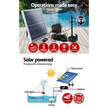 Gardeon Home & Garden > Fountains > Fountain & Ponds Accessories Gardeon Solar Pond Pump with Battery Kit LED Lights 8.8 FT