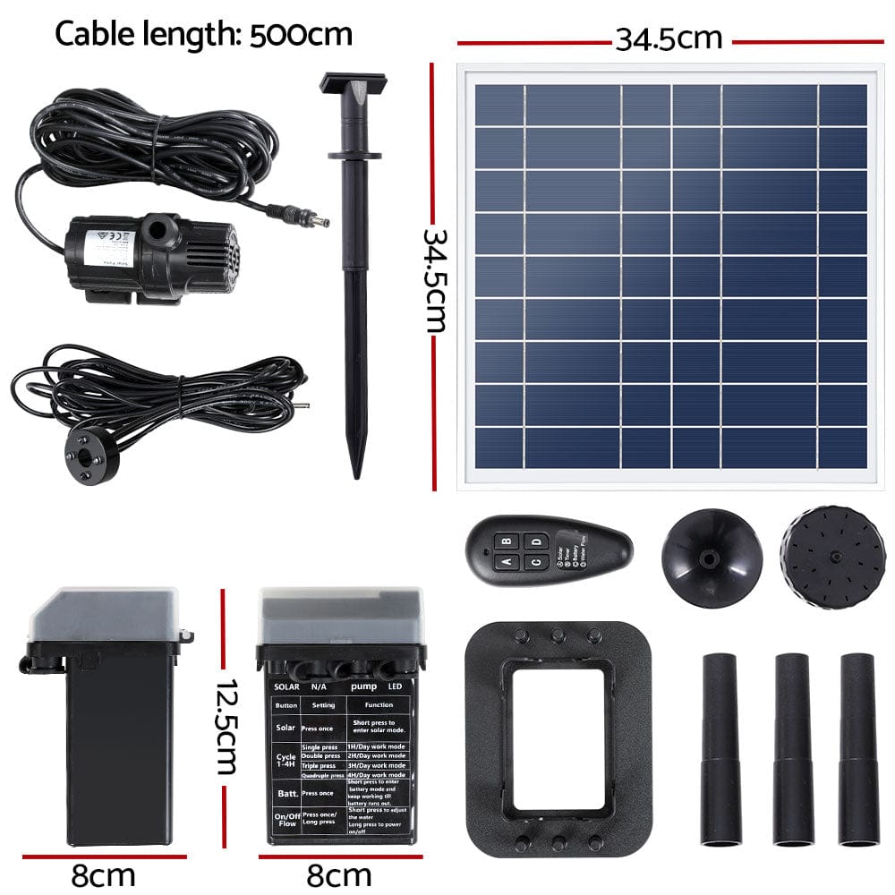 Gardeon Home & Garden > Fountains > Fountain & Ponds Accessories Gardeon Solar Pond Pump with Battery Kit LED Lights 9.8FT