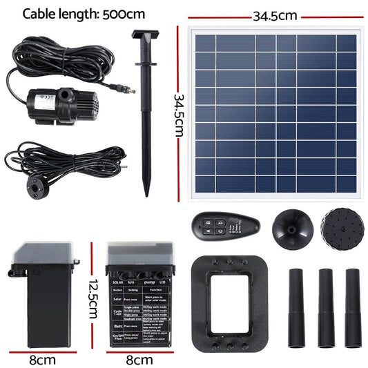 Gardeon Home & Garden > Fountains > Fountain & Ponds Accessories Gardeon Solar Pond Pump with Battery Kit LED Lights 9.8FT