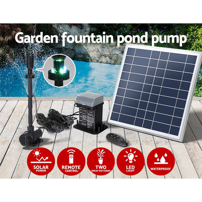 Gardeon Home & Garden > Fountains > Fountain & Ponds Accessories Gardeon Solar Pond Pump with Battery Kit LED Lights 9.8FT
