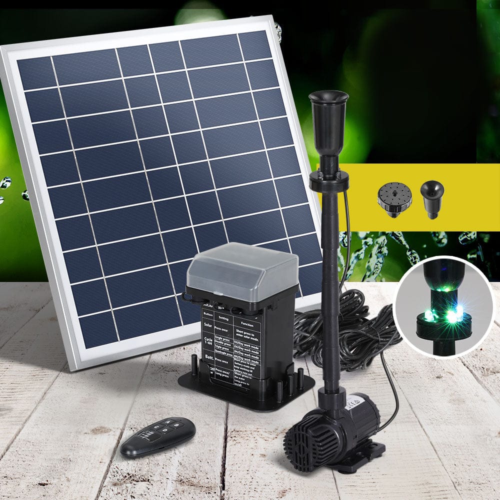 Gardeon Home & Garden > Fountains > Fountain & Ponds Accessories Gardeon Solar Pond Pump with Battery Kit LED Lights 9.8FT