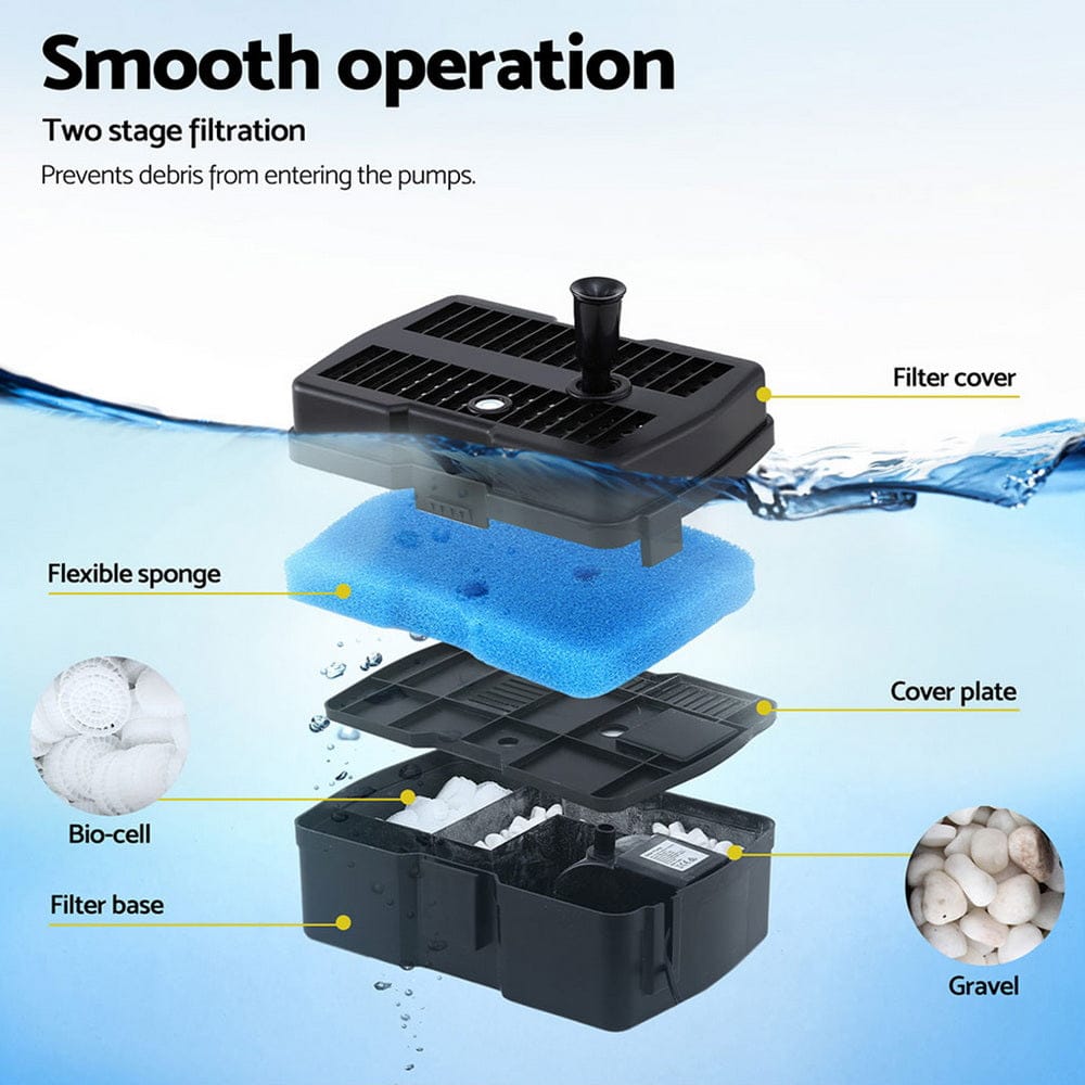 Gardeon Home & Garden > Fountains > Fountain & Ponds Accessories Gardeon Solar Submersible Water Pond Fountain Pump with Filter Box 6FT 1190L/H