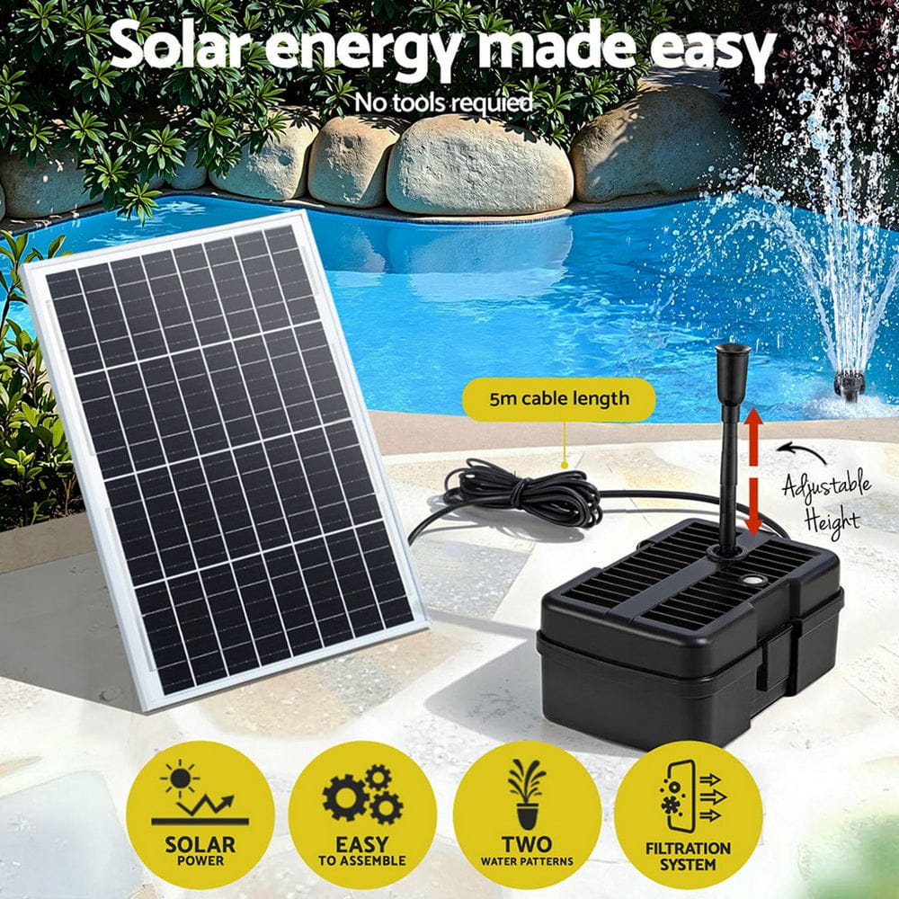 Gardeon Home & Garden > Fountains > Fountain & Ponds Accessories Gardeon Solar Submersible Water Pond Fountain Pump with Filter Box 6FT 1190L/H