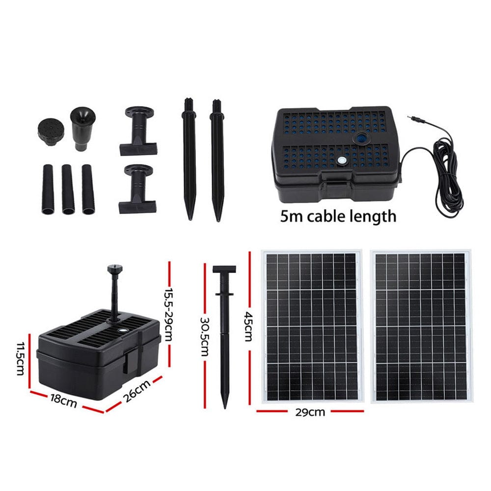 Gardeon Home & Garden > Fountains > Fountain & Ponds Accessories Gardeon Solar Submersible Water Pond Fountain Pump with Filter Box 6FT 1190L/H