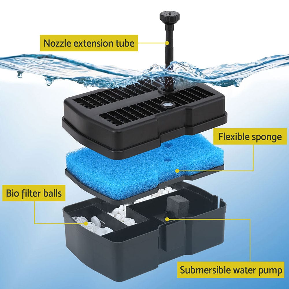 Gardeon Home & Garden > Fountains > Fountains & Ponds Gardeon Solar Submersible Water Pond Fountain Pump with Filter Box 4.6FT 470L/H