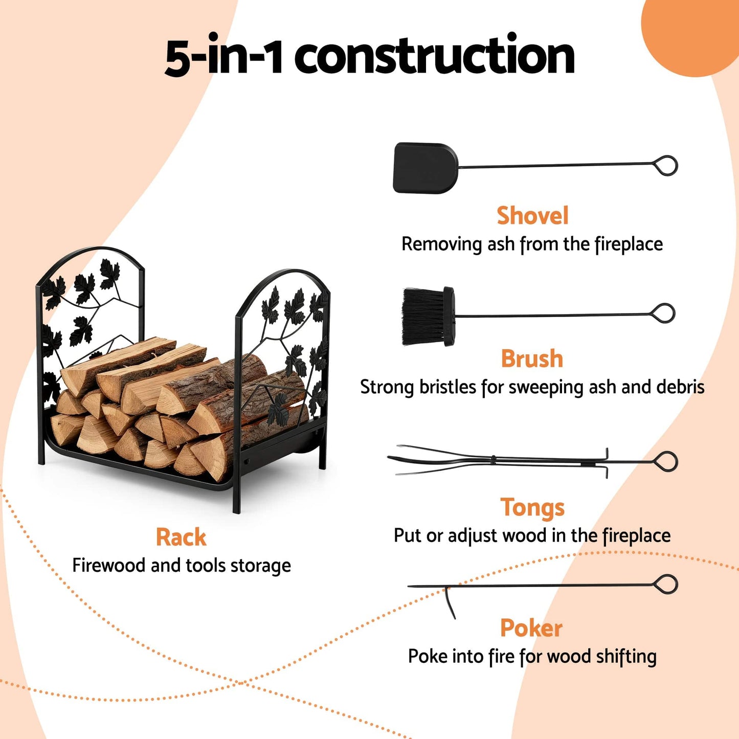 Gardeon Home & Garden > Garden Tools > Gardening Accessories Gardeon Firewood Rack 48cm Wood Rack Firewood Storage Indoor Outdoor Black
