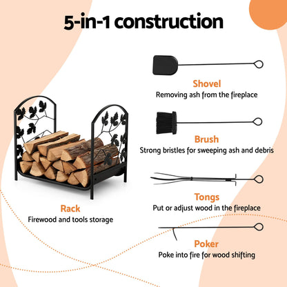 Gardeon Home & Garden > Garden Tools > Gardening Accessories Gardeon Firewood Rack 48cm Wood Rack Firewood Storage Indoor Outdoor Black