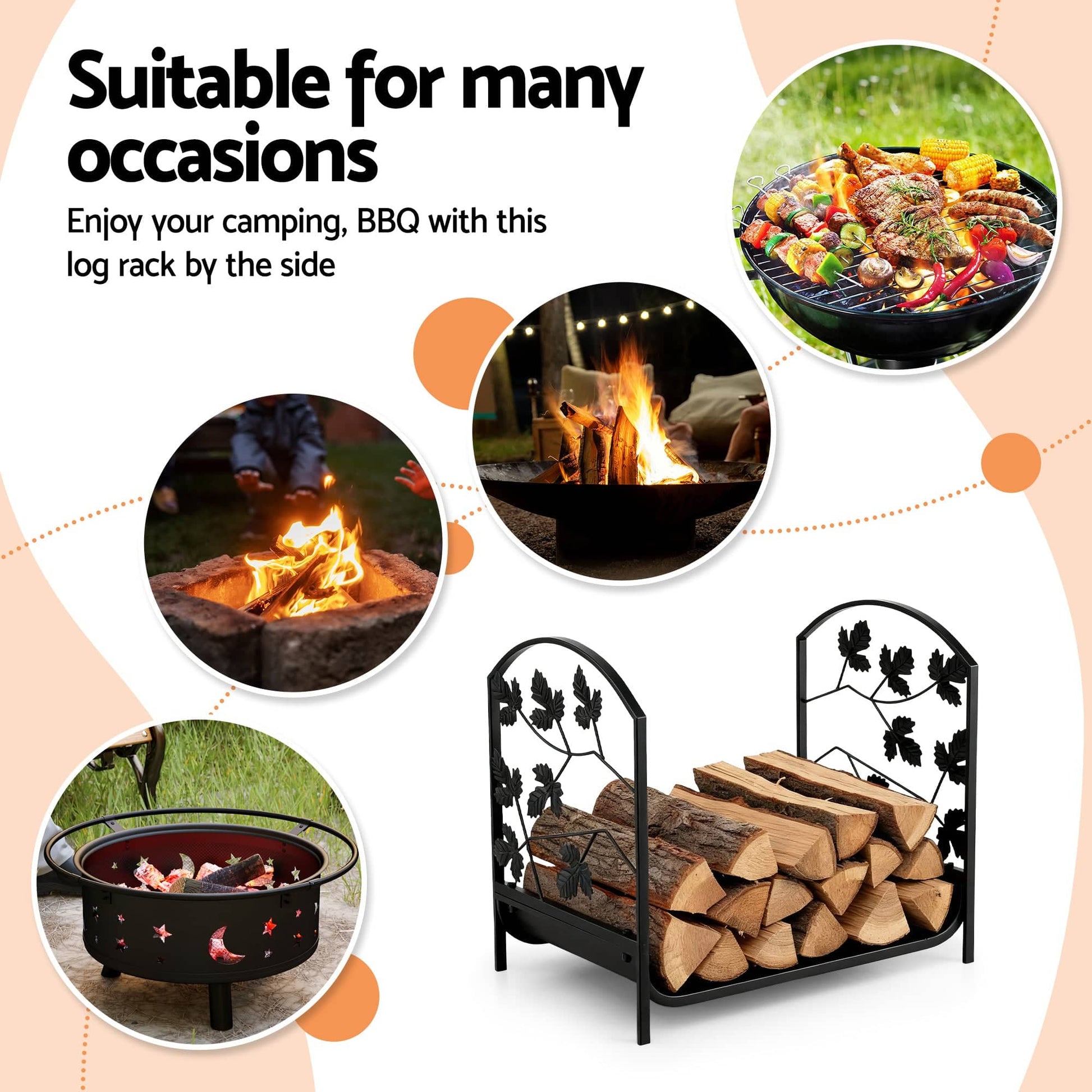 Gardeon Home & Garden > Garden Tools > Gardening Accessories Gardeon Firewood Rack 48cm Wood Rack Firewood Storage Indoor Outdoor Black