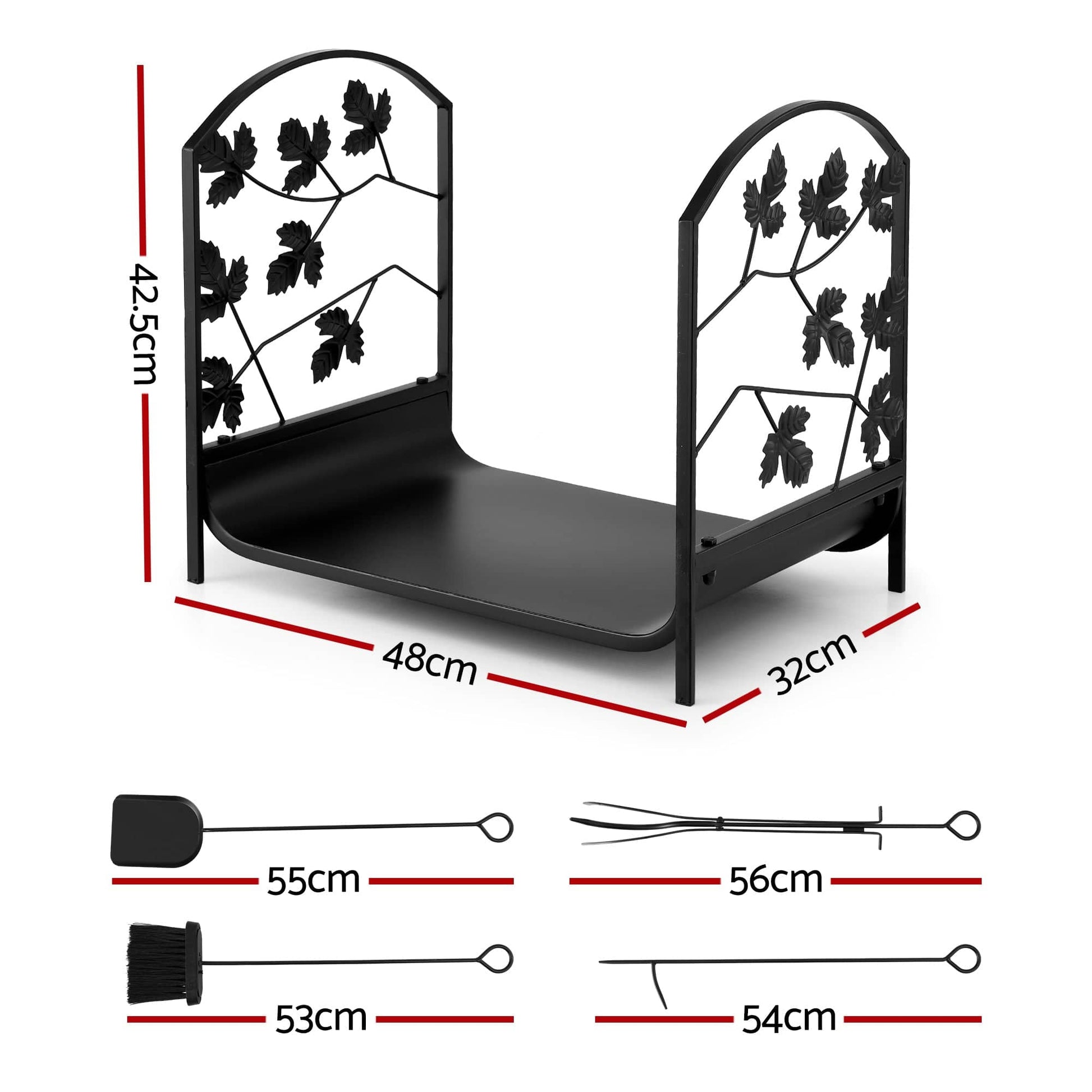 Gardeon Home & Garden > Garden Tools > Gardening Accessories Gardeon Firewood Rack 48cm Wood Rack Firewood Storage Indoor Outdoor Black