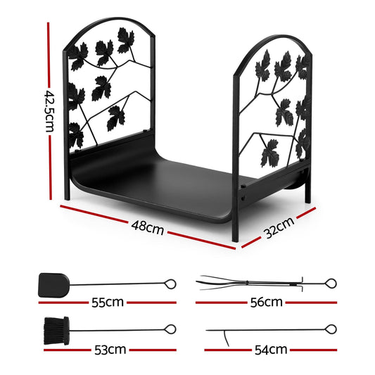 Gardeon Home & Garden > Garden Tools > Gardening Accessories Gardeon Firewood Rack 48cm Wood Rack Firewood Storage Indoor Outdoor Black