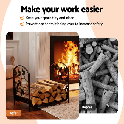 Gardeon Home & Garden > Garden Tools > Gardening Accessories Gardeon Firewood Rack 48cm Wood Rack Firewood Storage Indoor Outdoor Black