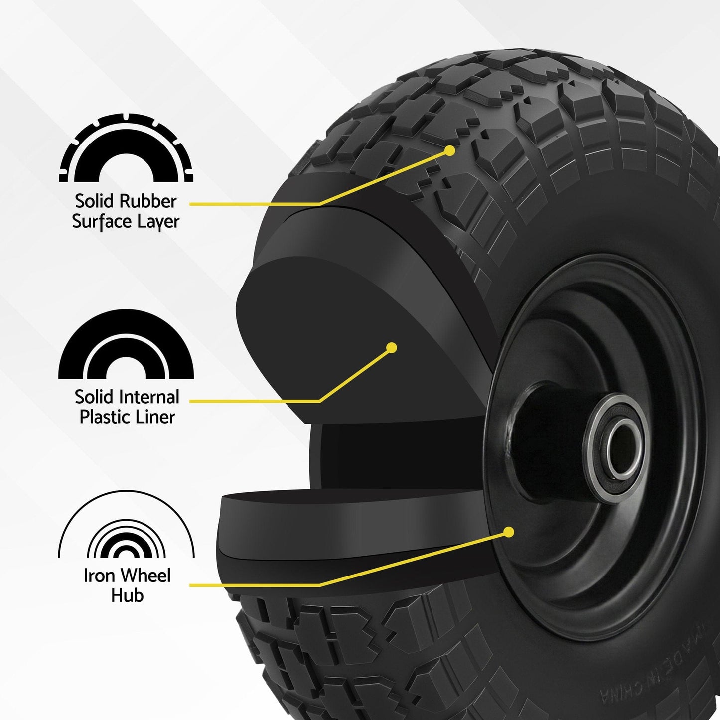 Gardeon Home & Garden > Garden Tools > Spreaders & Wheelbarrows Gardeon 2pcs, 4.10/3.50-4 Tire And Wheel Flat Free, 26cm Solid Rubber Tires with 5/8 Axle Bore Hole And Double Sealed Bearings, Perfect for Wheelbarrow, Garden Cart, Wagon, Dolly