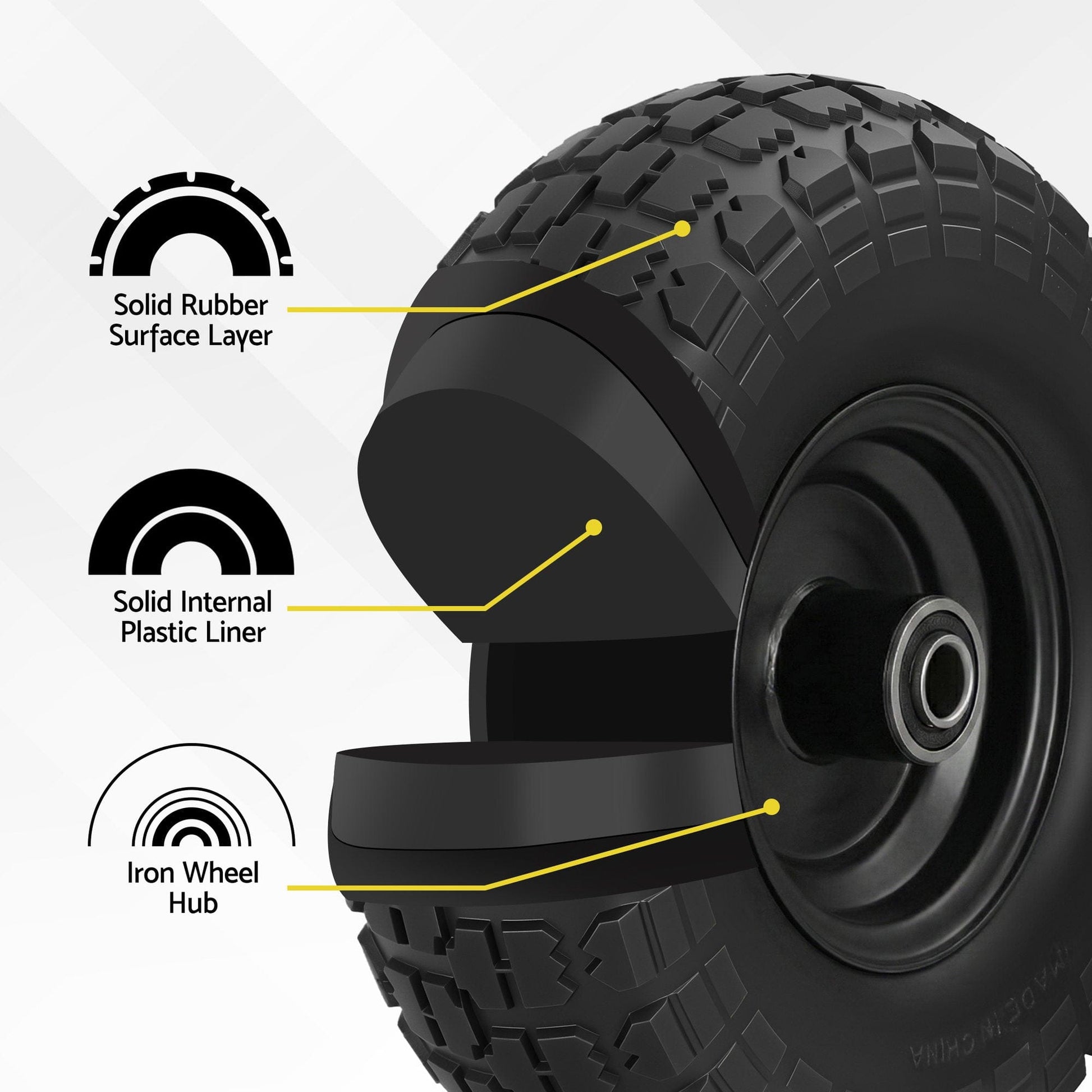 Gardeon Home & Garden > Garden Tools > Spreaders & Wheelbarrows Gardeon 2pcs, 4.10/3.50-4 Tire And Wheel Flat Free, 26cm Solid Rubber Tires with 5/8 Axle Bore Hole And Double Sealed Bearings, Perfect for Wheelbarrow, Garden Cart, Wagon, Dolly