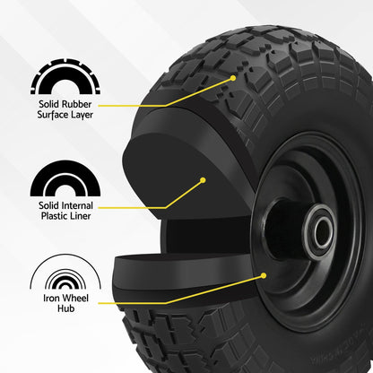 Gardeon Home & Garden > Garden Tools > Spreaders & Wheelbarrows Gardeon 2pcs, 4.10/3.50-4 Tire And Wheel Flat Free, 26cm Solid Rubber Tires with 5/8 Axle Bore Hole And Double Sealed Bearings, Perfect for Wheelbarrow, Garden Cart, Wagon, Dolly