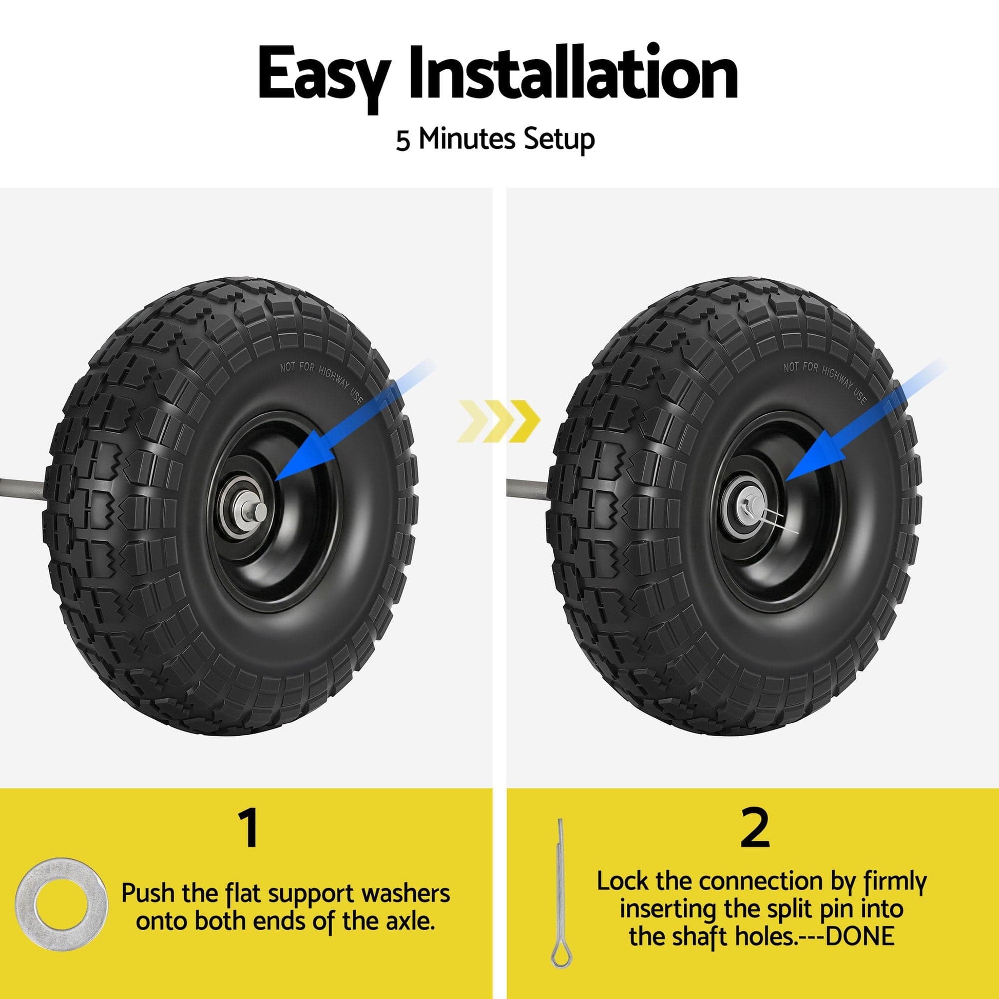 Gardeon Home & Garden > Garden Tools > Spreaders & Wheelbarrows Gardeon 2pcs, 4.10/3.50-4 Tire And Wheel Flat Free, 26cm Solid Rubber Tires with 5/8 Axle Bore Hole And Double Sealed Bearings, Perfect for Wheelbarrow, Garden Cart, Wagon, Dolly