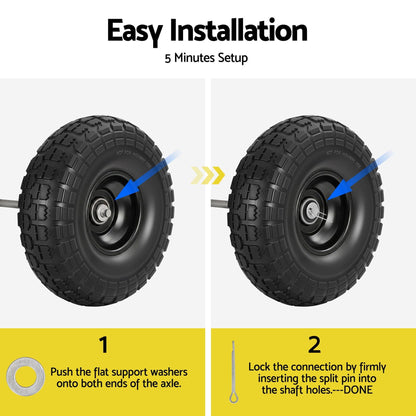 Gardeon Home & Garden > Garden Tools > Spreaders & Wheelbarrows Gardeon 2pcs, 4.10/3.50-4 Tire And Wheel Flat Free, 26cm Solid Rubber Tires with 5/8 Axle Bore Hole And Double Sealed Bearings, Perfect for Wheelbarrow, Garden Cart, Wagon, Dolly