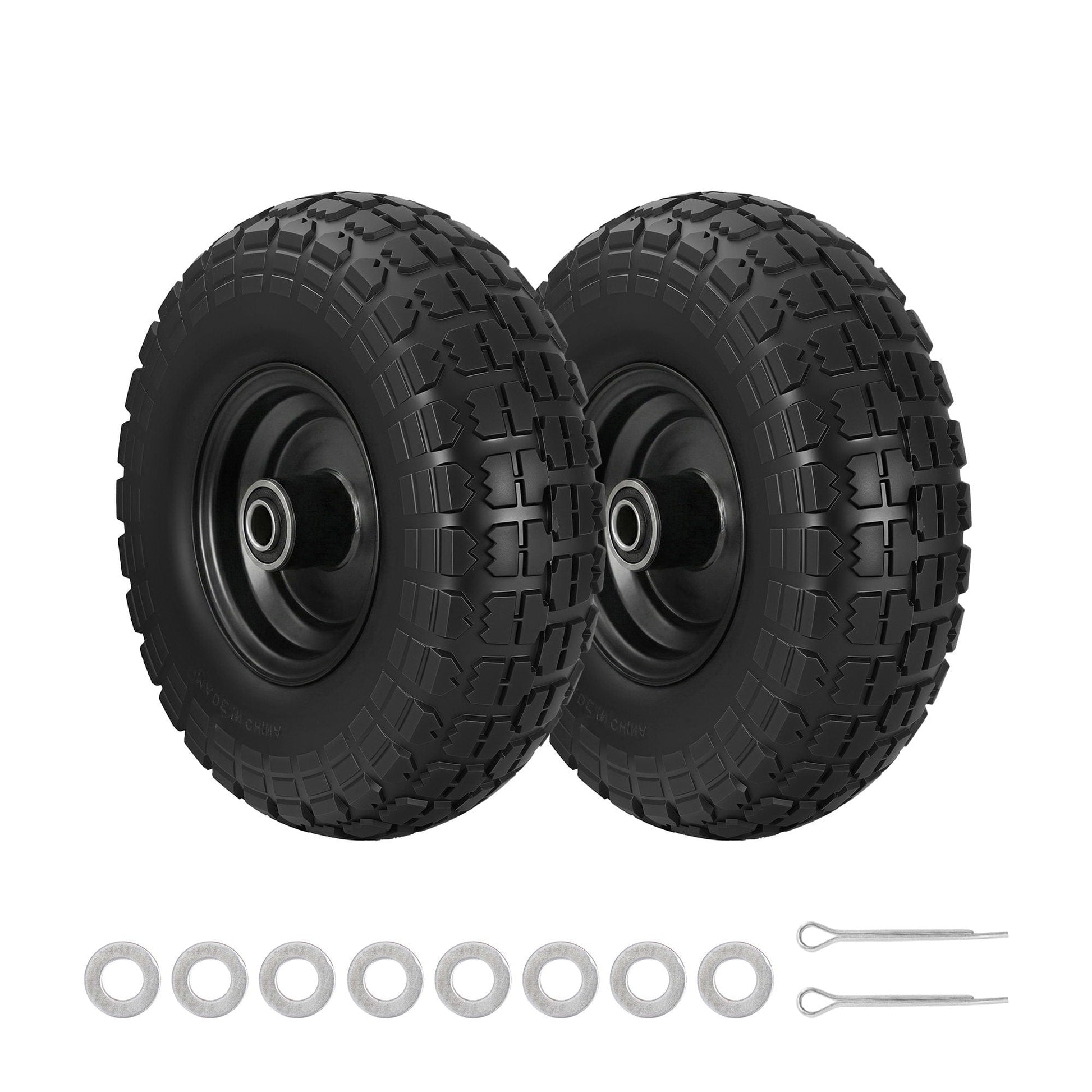 Gardeon Home & Garden > Garden Tools > Spreaders & Wheelbarrows Gardeon 2pcs, 4.10/3.50-4 Tire And Wheel Flat Free, 26cm Solid Rubber Tires with 5/8 Axle Bore Hole And Double Sealed Bearings, Perfect for Wheelbarrow, Garden Cart, Wagon, Dolly