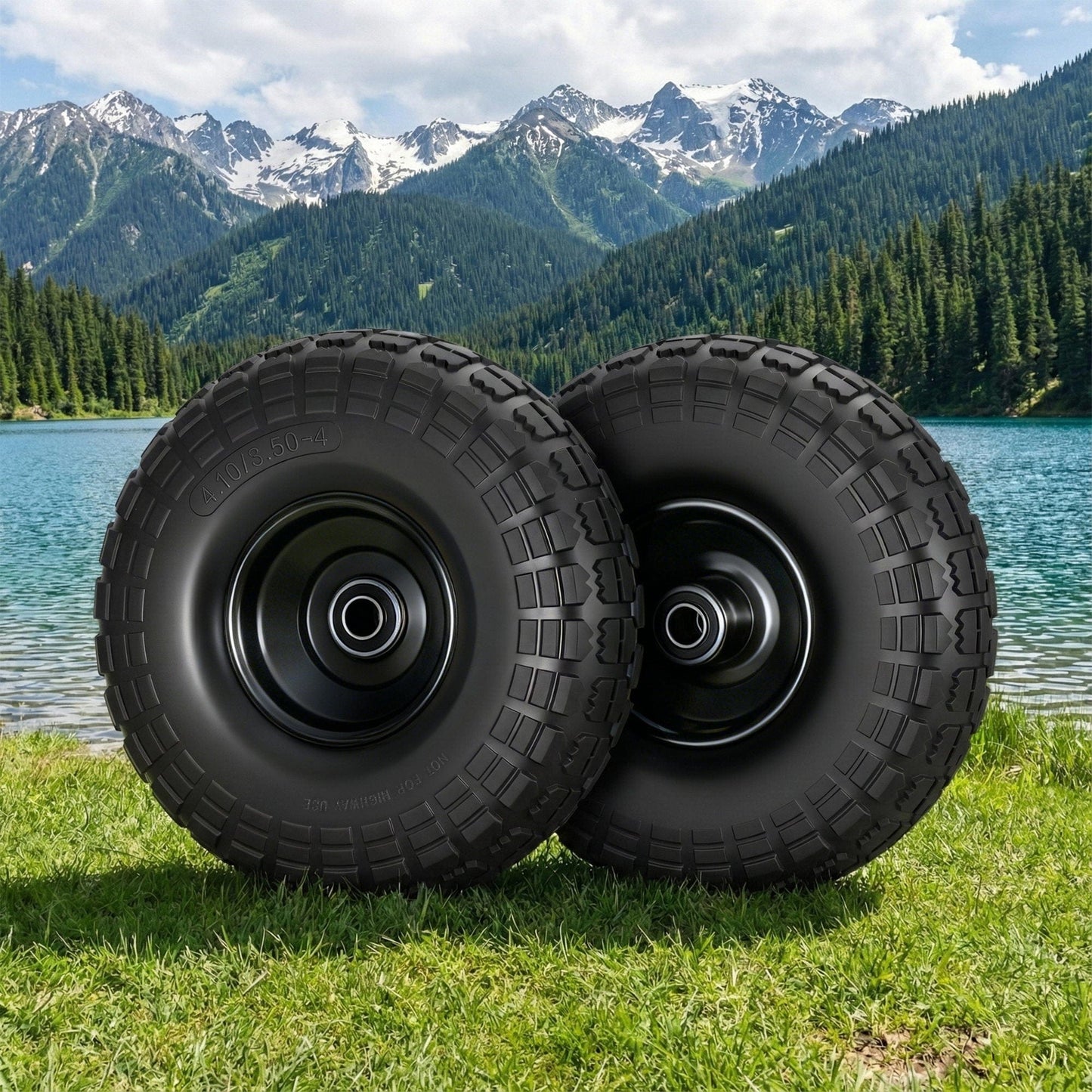 Gardeon Home & Garden > Garden Tools > Spreaders & Wheelbarrows Gardeon 2pcs, 4.10/3.50-4 Tire And Wheel Flat Free, 26cm Solid Rubber Tires with 5/8 Axle Bore Hole And Double Sealed Bearings, Perfect for Wheelbarrow, Garden Cart, Wagon, Dolly
