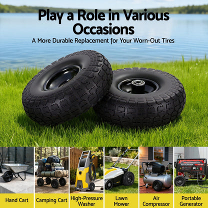 Gardeon Home & Garden > Garden Tools > Spreaders & Wheelbarrows Gardeon 2pcs, 4.10/3.50-4 Tire And Wheel Flat Free, 26cm Solid Rubber Tires with 5/8 Axle Bore Hole And Double Sealed Bearings, Perfect for Wheelbarrow, Garden Cart, Wagon, Dolly