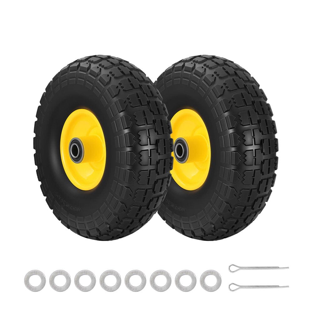 Gardeon Home & Garden > Garden Tools > Spreaders & Wheelbarrows Gardeon 2pcs, 4.10/3.50-4 Tire And Wheel Flat Free, 26cm Solid Rubber Tires with 5/8 Axle Bore Hole And Double Sealed Bearings, Perfect for Wheelbarrow, Garden Cart, Wagon, Dolly