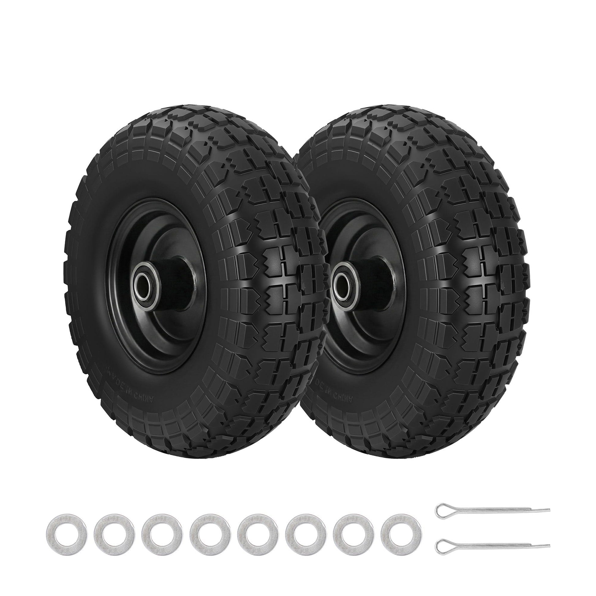 Gardeon Home & Garden > Garden Tools > Spreaders & Wheelbarrows Gardeon 2pcs, 4.10/3.50-4 Tire And Wheel Flat Free, 26cm Solid Rubber Tires with 5/8 Axle Bore Hole And Double Sealed Bearings, Perfect for Wheelbarrow, Garden Cart, Wagon, Dolly