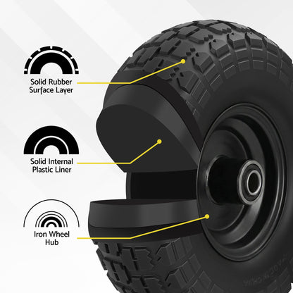Gardeon Home & Garden > Garden Tools > Spreaders & Wheelbarrows Gardeon 2pcs, 4.10/3.50-4 Tire And Wheel Flat Free, 26cm Solid Rubber Tires with 5/8 Axle Bore Hole And Double Sealed Bearings, Perfect for Wheelbarrow, Garden Cart, Wagon, Dolly