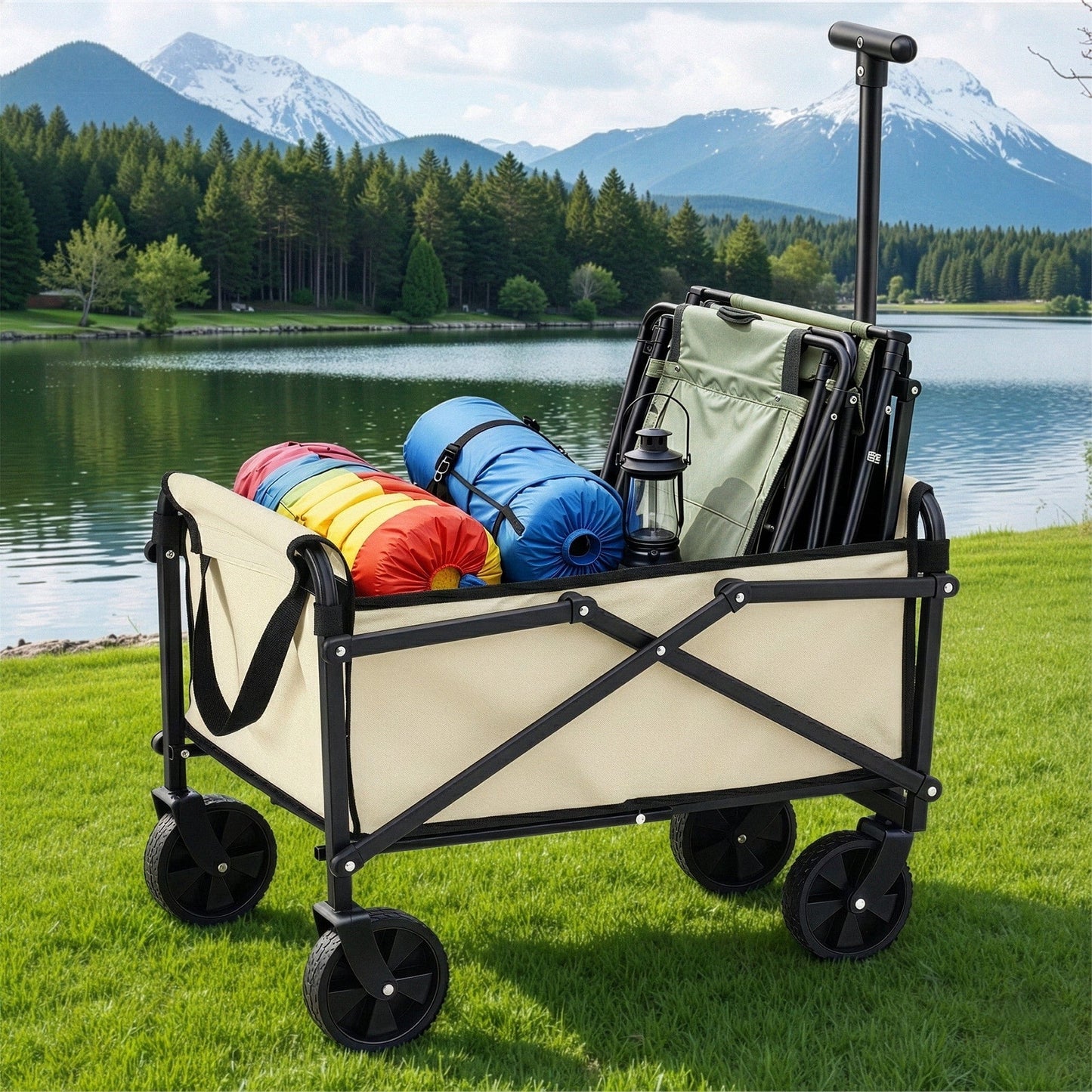 Gardeon Home & Garden > Garden Tools > Spreaders & Wheelbarrows Gardeon Garden Cart Folding Trolley Camping Wagon Barrow Outdoor Beach Beige