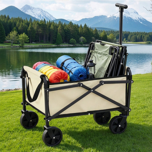 Gardeon Home & Garden > Garden Tools > Spreaders & Wheelbarrows Gardeon Garden Cart Folding Trolley Camping Wagon Barrow Outdoor Beach Beige