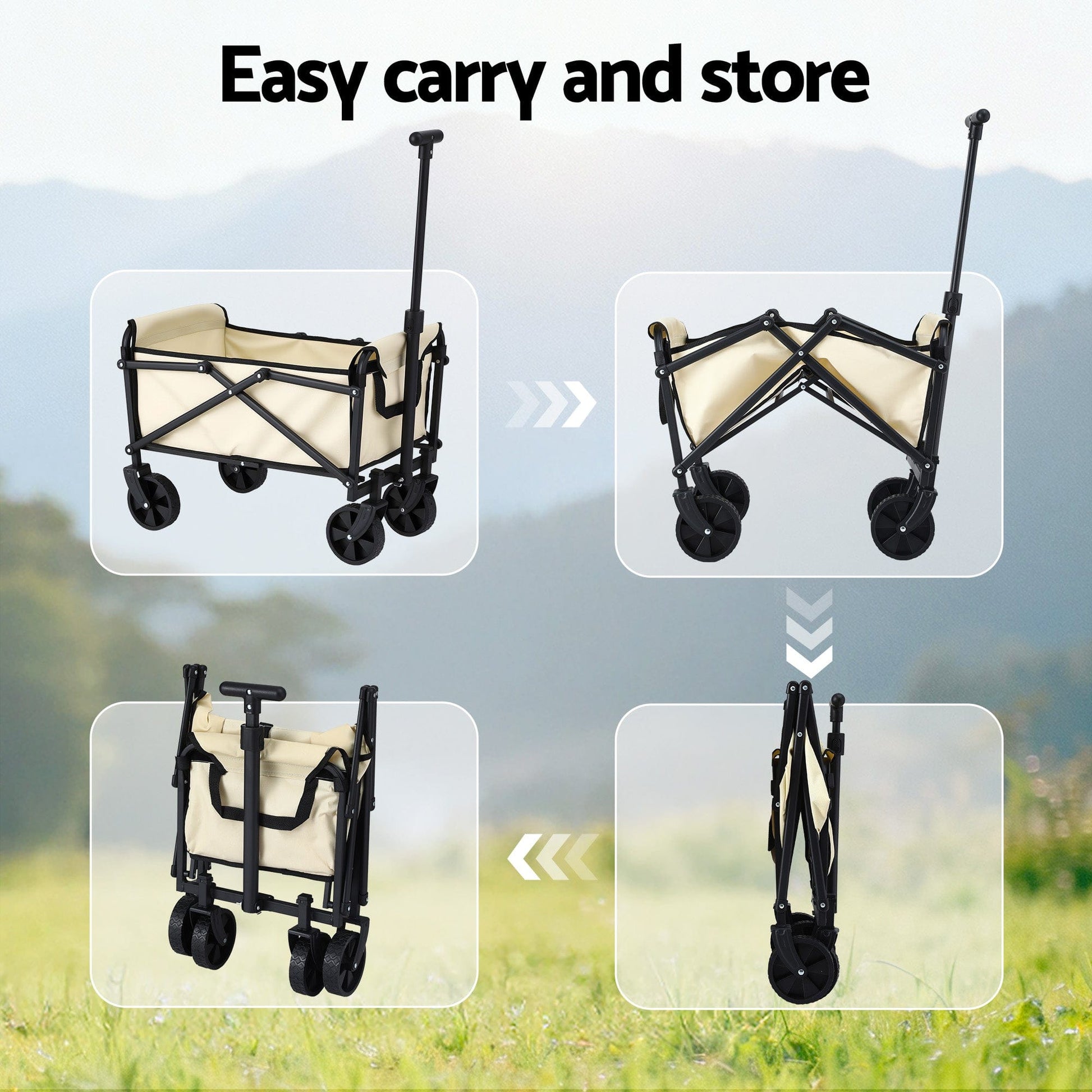 Gardeon Home & Garden > Garden Tools > Spreaders & Wheelbarrows Gardeon Garden Cart Folding Trolley Camping Wagon Barrow Outdoor Beach Beige