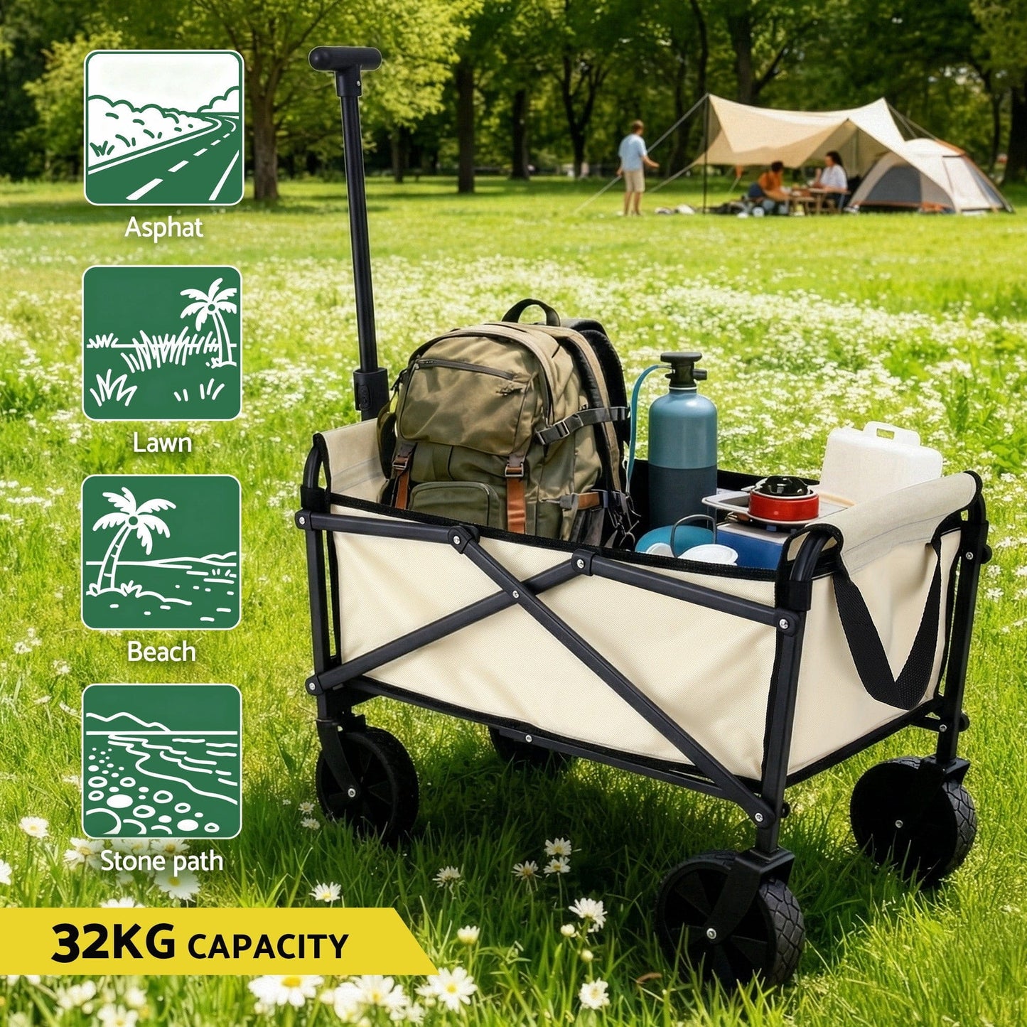 Gardeon Home & Garden > Garden Tools > Spreaders & Wheelbarrows Gardeon Garden Cart Folding Trolley Camping Wagon Barrow Outdoor Beach Beige