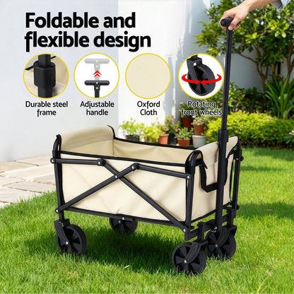 Gardeon Home & Garden > Garden Tools > Spreaders & Wheelbarrows Gardeon Garden Cart Folding Trolley Camping Wagon Barrow Outdoor Beach Beige