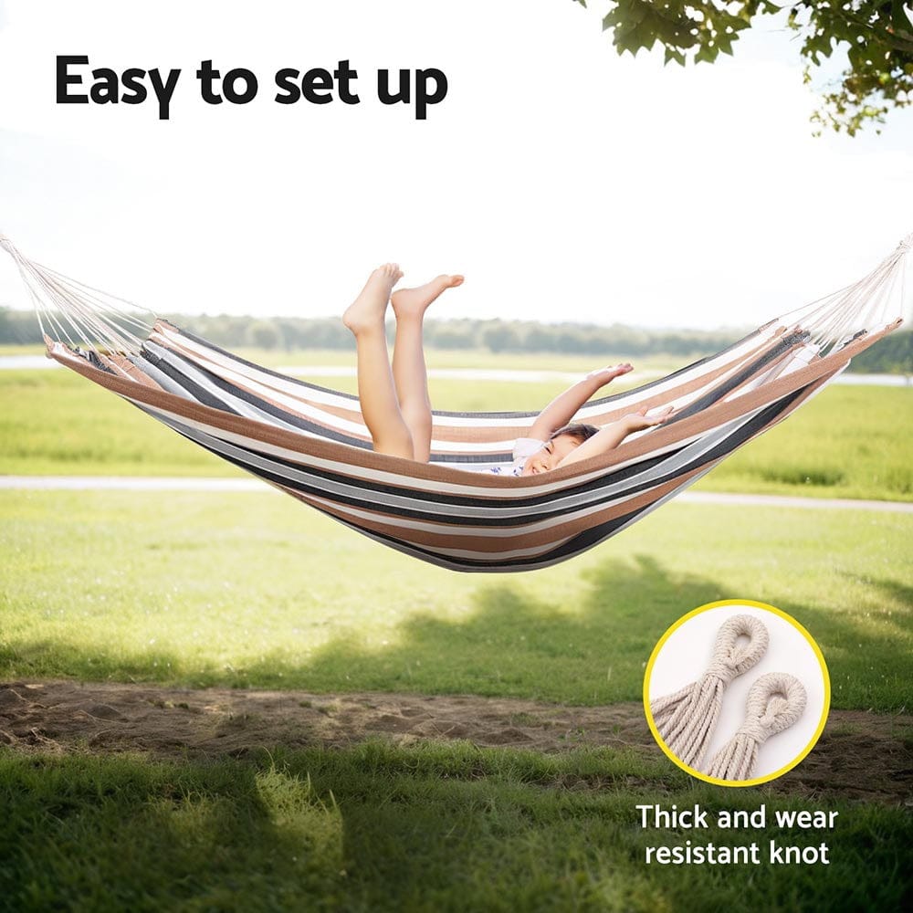Gardeon Home & Garden > Hammocks > Hammocks & Accessories Gardeon Hammock Bed Outdoor Camping Hammocks Beige Grey
