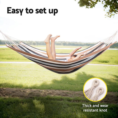 Gardeon Home & Garden > Hammocks > Hammocks & Accessories Gardeon Hammock Bed Outdoor Camping Hammocks Beige Grey