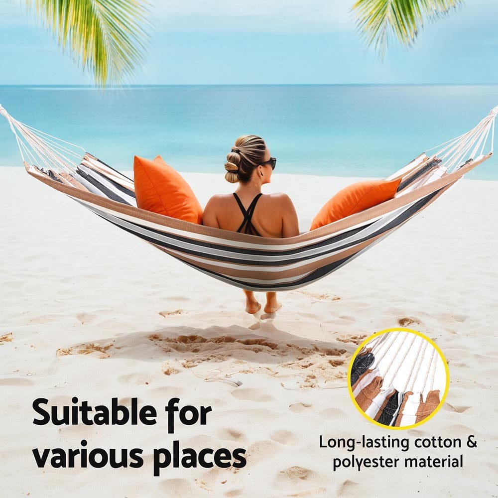 Gardeon Home & Garden > Hammocks > Hammocks & Accessories Gardeon Hammock Bed Outdoor Camping Hammocks Beige Grey
