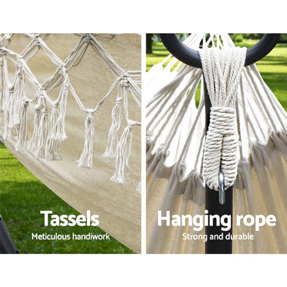 Gardeon Home & Garden > Hammocks > Hammocks & Accessories Gardeon Hammock Bed Rope Tassel Outdoor Hammocks Chair Camping
