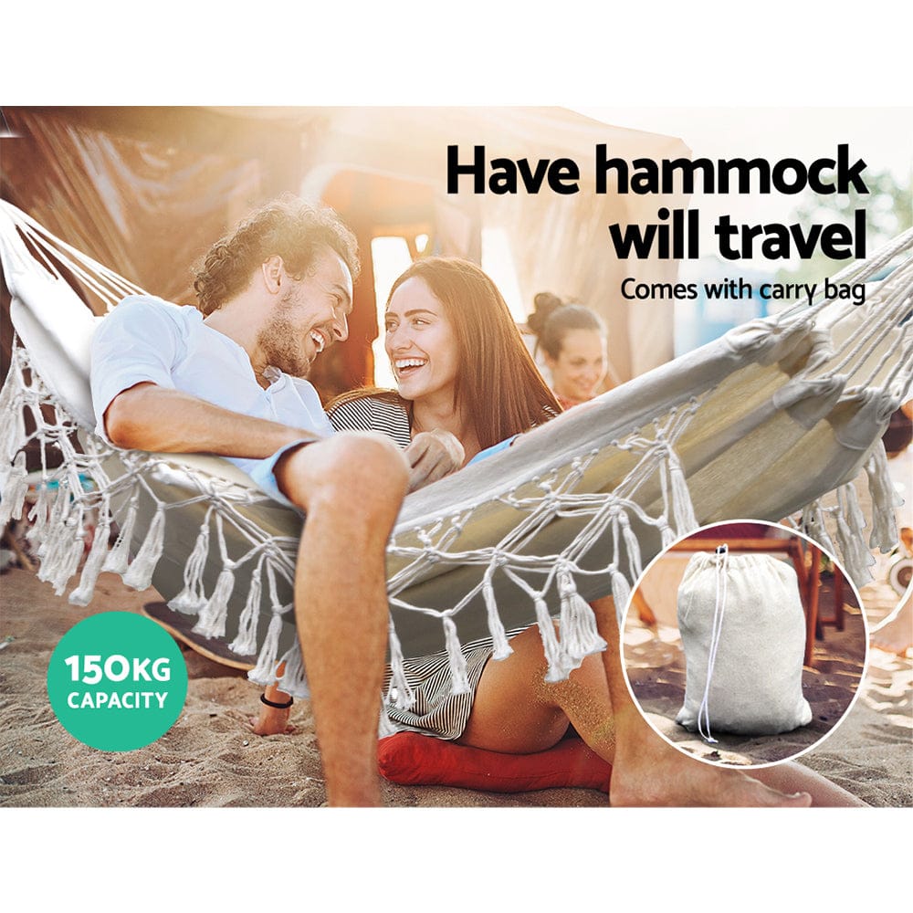 Gardeon Home & Garden > Hammocks > Hammocks & Accessories Gardeon Hammock Bed Rope Tassel Outdoor Hammocks Chair Camping