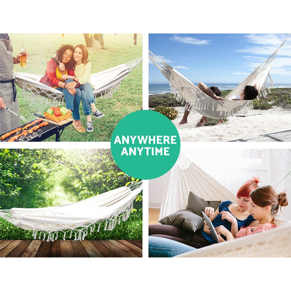 Gardeon Home & Garden > Hammocks > Hammocks & Accessories Gardeon Hammock Bed Rope Tassel Outdoor Hammocks Chair Camping