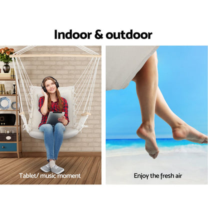 Gardeon Home & Garden > Hammocks > Hammocks & Accessories Gardeon Hammock Chair Hanging with Armrest Camping Hammocks Cream