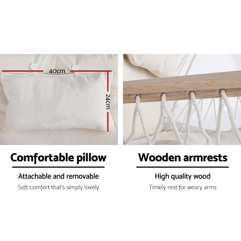 Gardeon Home & Garden > Hammocks > Hammocks & Accessories Gardeon Hammock Chair Hanging with Armrest Camping Hammocks Cream