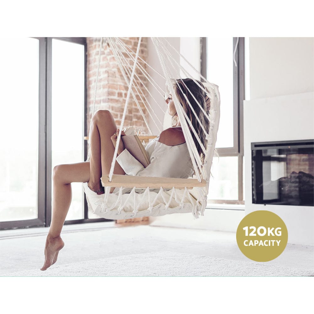 Gardeon Home & Garden > Hammocks > Hammocks & Accessories Gardeon Hammock Chair Hanging with Armrest Camping Hammocks Cream