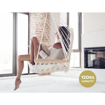 Gardeon Home & Garden > Hammocks > Hammocks & Accessories Gardeon Hammock Chair Hanging with Armrest Camping Hammocks Cream