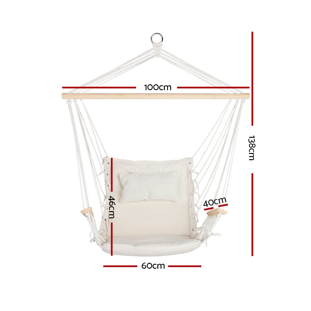 Gardeon Home & Garden > Hammocks > Hammocks & Accessories Gardeon Hammock Chair Hanging with Armrest Camping Hammocks Cream